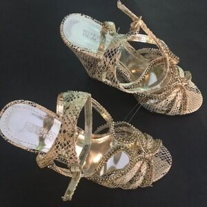 Kenneth Cole Metallic Faux Snakeskin Rhinestone Heels - Size 6